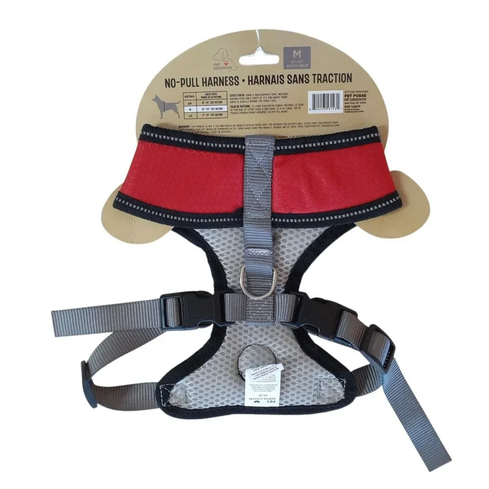 No Pull Dog Harness Size Medium Red Adjustable Padded Vest Walk Pet Obsession